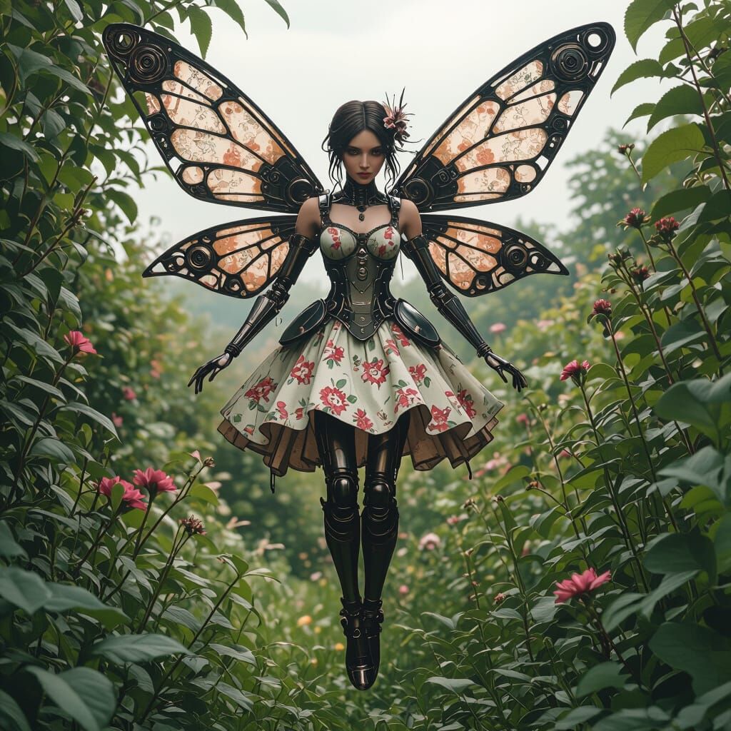 Mechanical Fairy in Overgrown English Garden