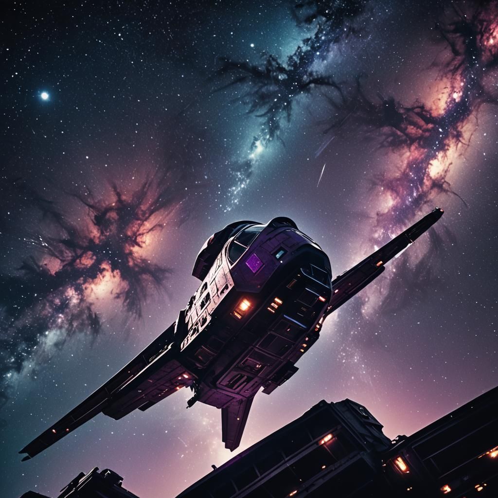 Spaceship Edge Against Starry Galaxy in Cinematic Style