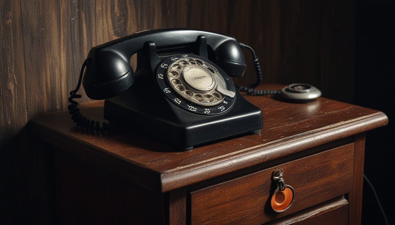 Old Rotary Phone in Drawer, Photorealistic Oil Painting