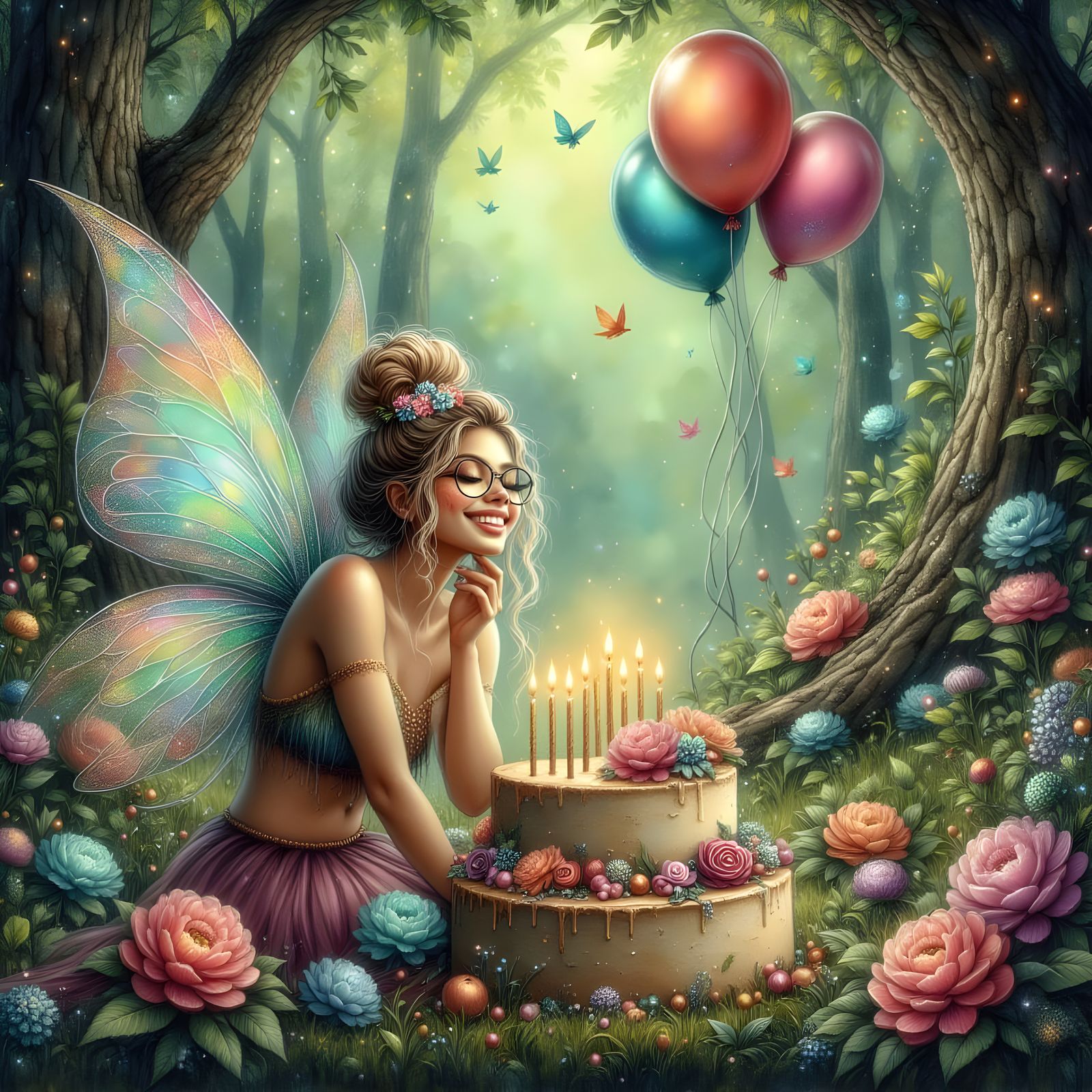 Magical Fairy Birthday Celebration with Cake and Balloons