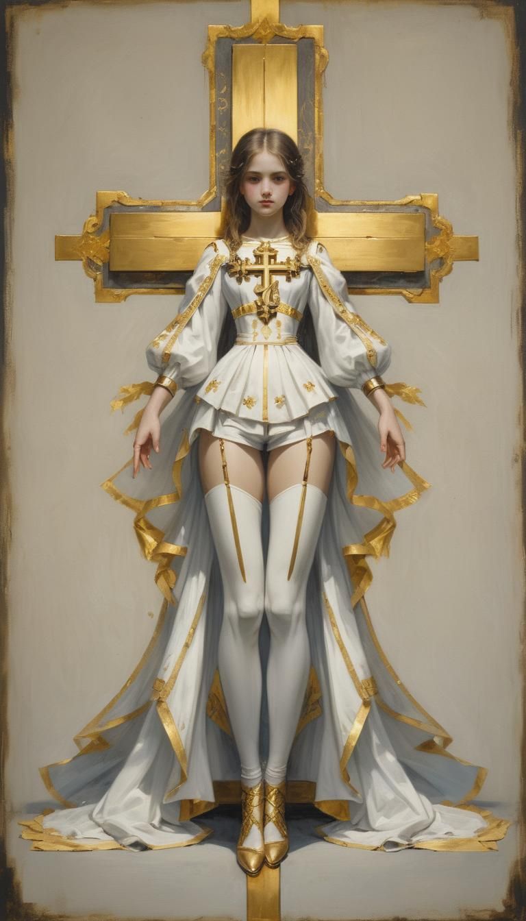 Young Girl with Golden Cross in Digital Art