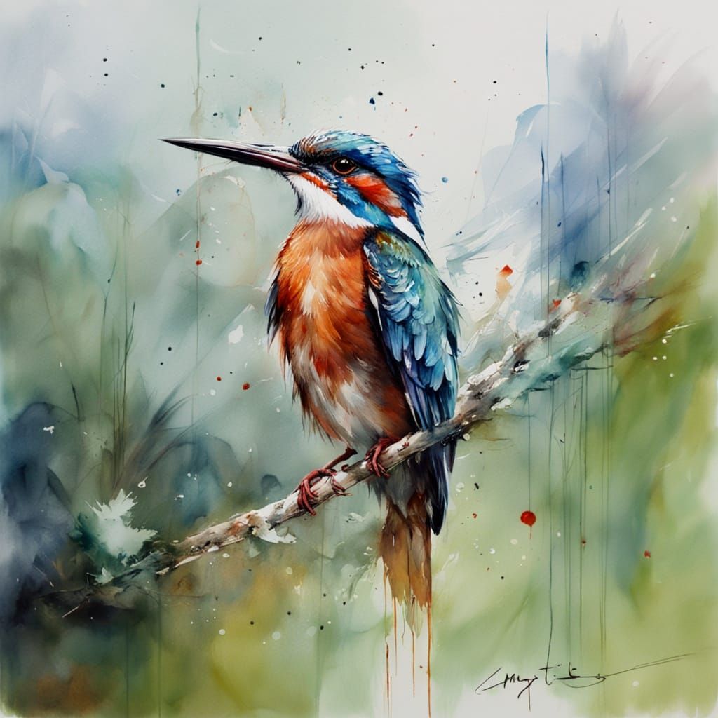 Mystic Kingfisher in Expressive Watercolor Style