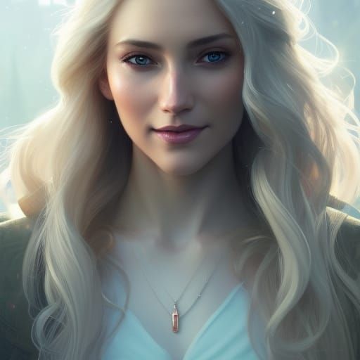 Smiling Blonde Woman Portrait in Hyperdetailed Style