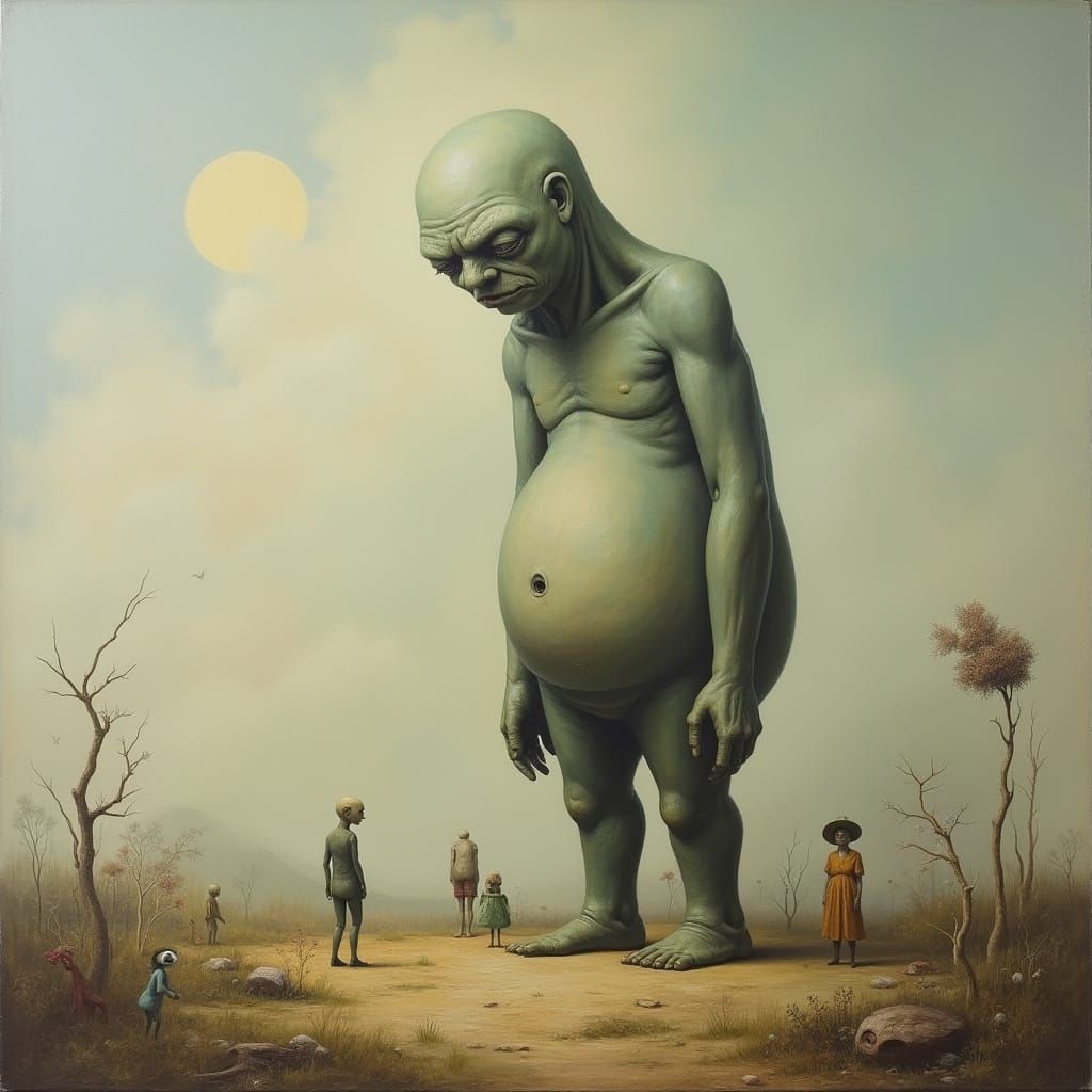 Colossal Sad Figure in Surreal Dreamscape