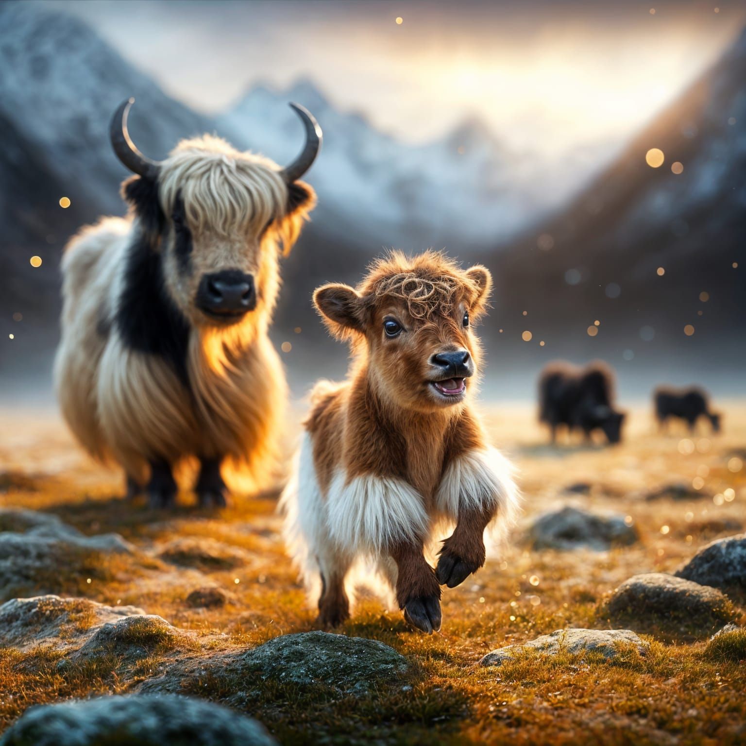 Playful Yak Calf and Mother in Natural Light