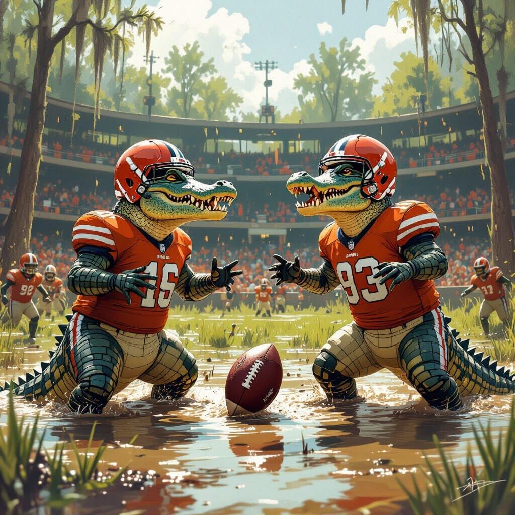 Alligators Play Football in Swamp Stadium