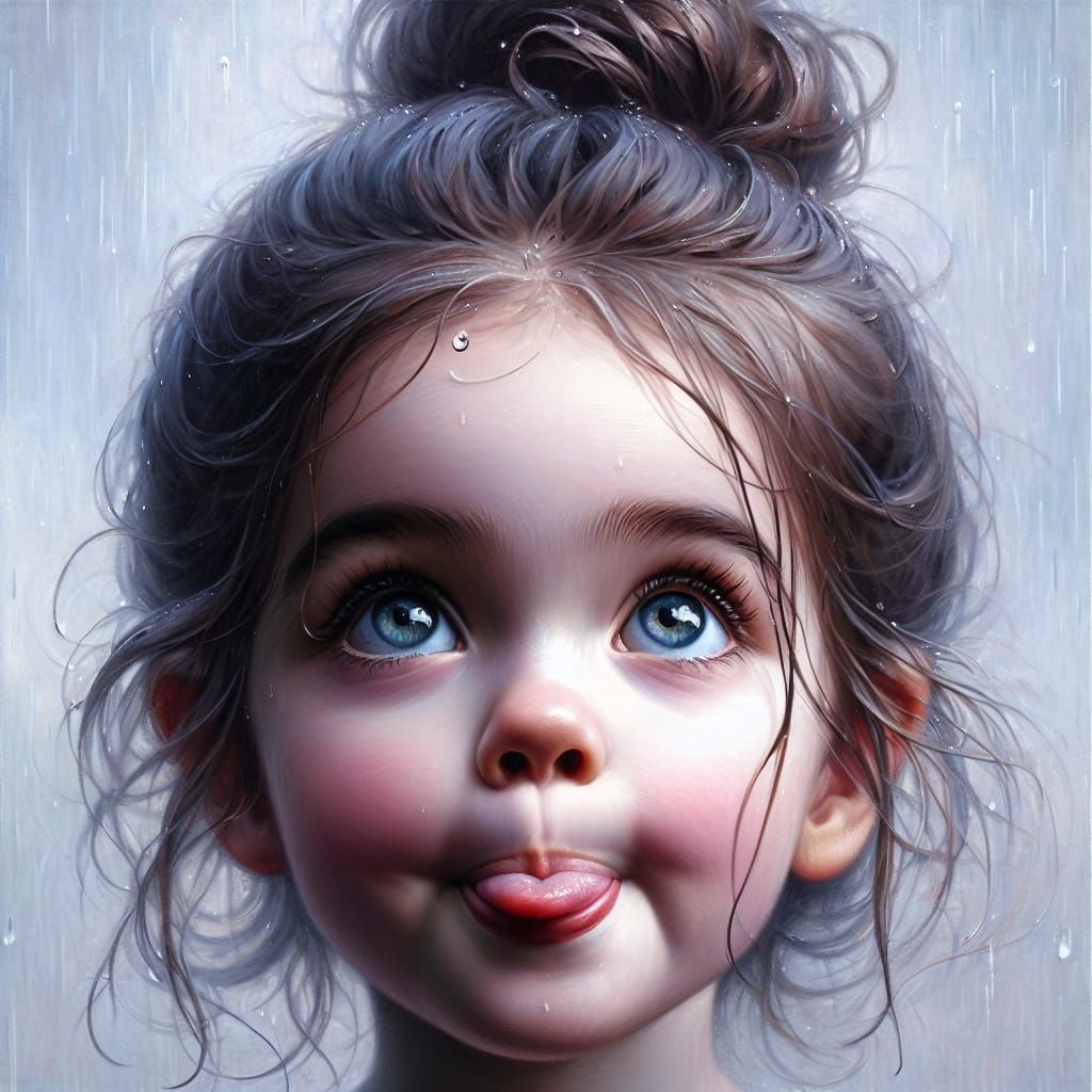 Impressionist Girl Catches a Raindrop