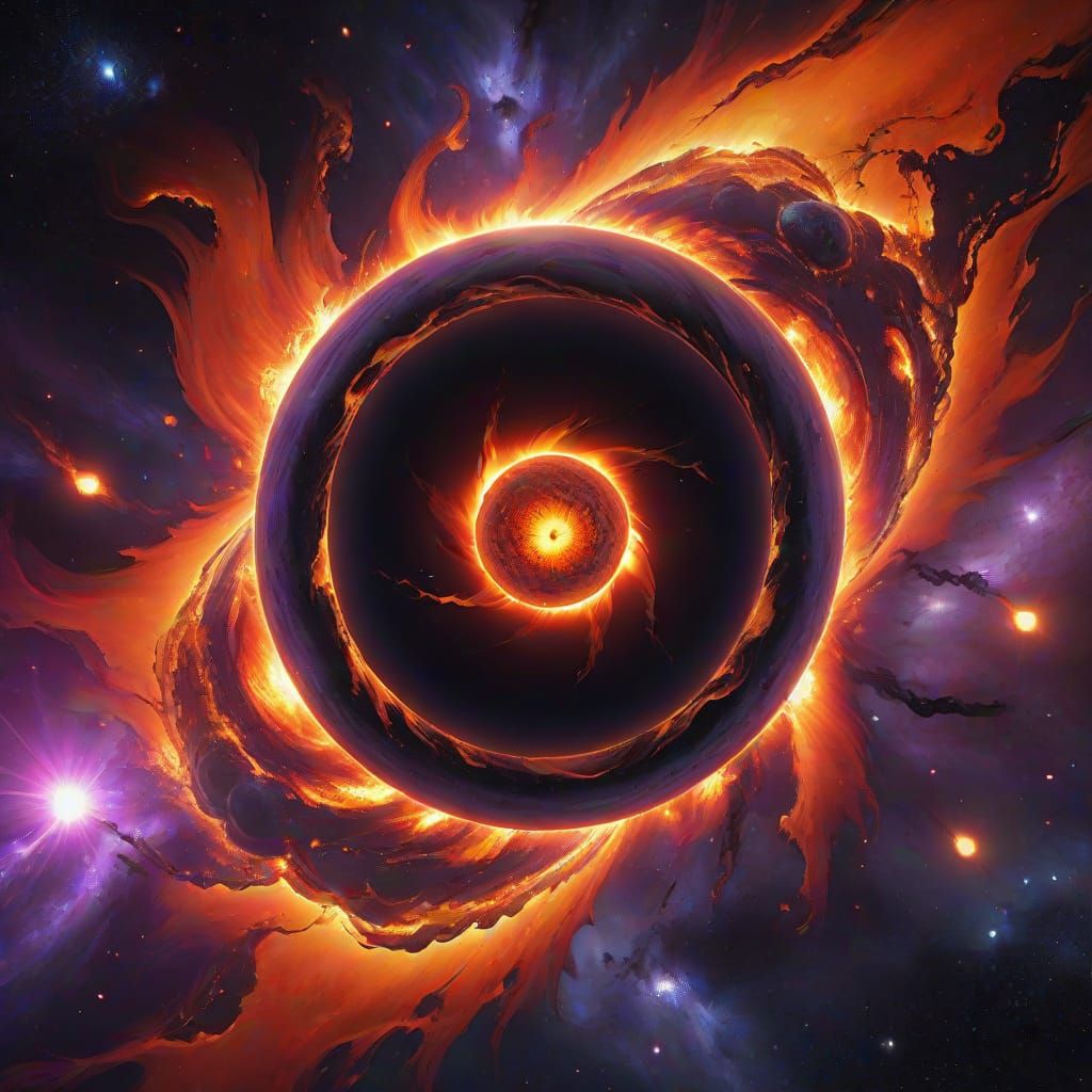 Surreal Black Hole Engulfs Red Giant Sun