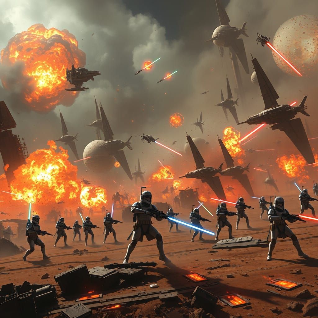 Epic Battle in a Smoldering Star Wars Landscape