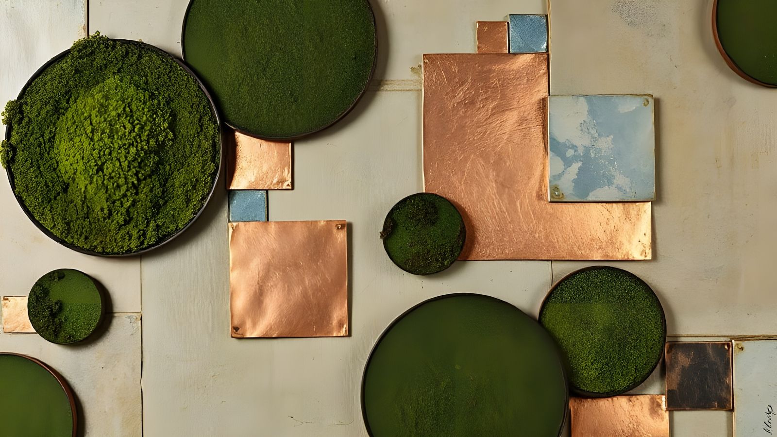 Earthy Geometric Pattern in Moss and Copper