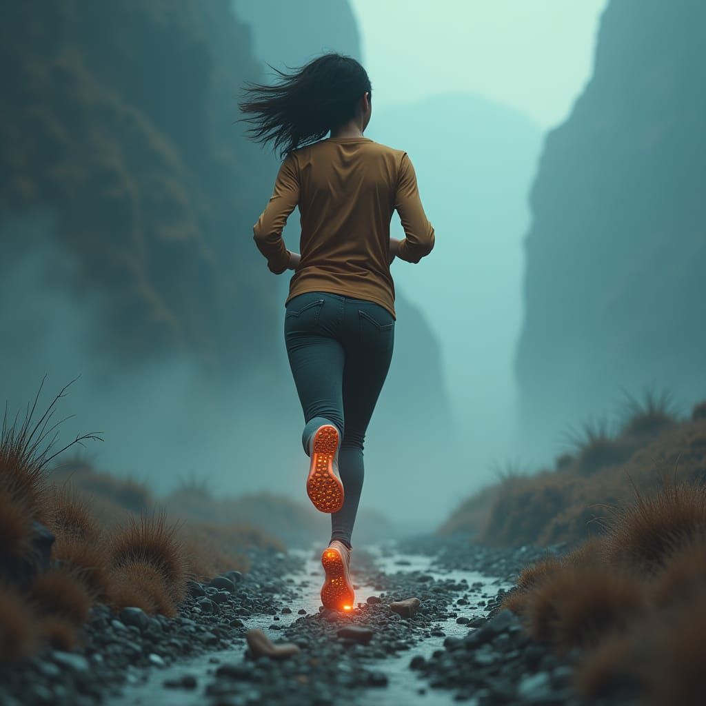 Runner in Dreamscape with Glowing Shoes