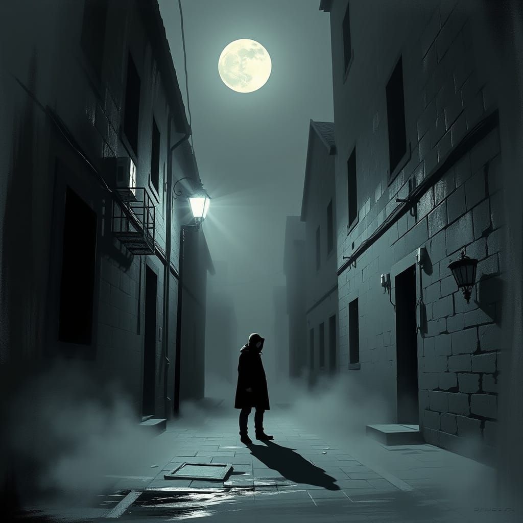 Moody Film Noir Alleyway Scene in Monochromatic