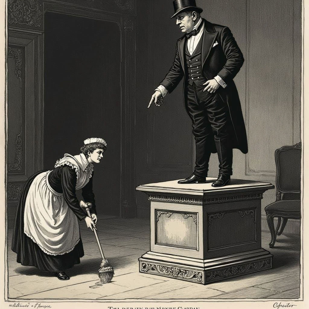 Victorian Era London Servant Cleans Pedestal to Power