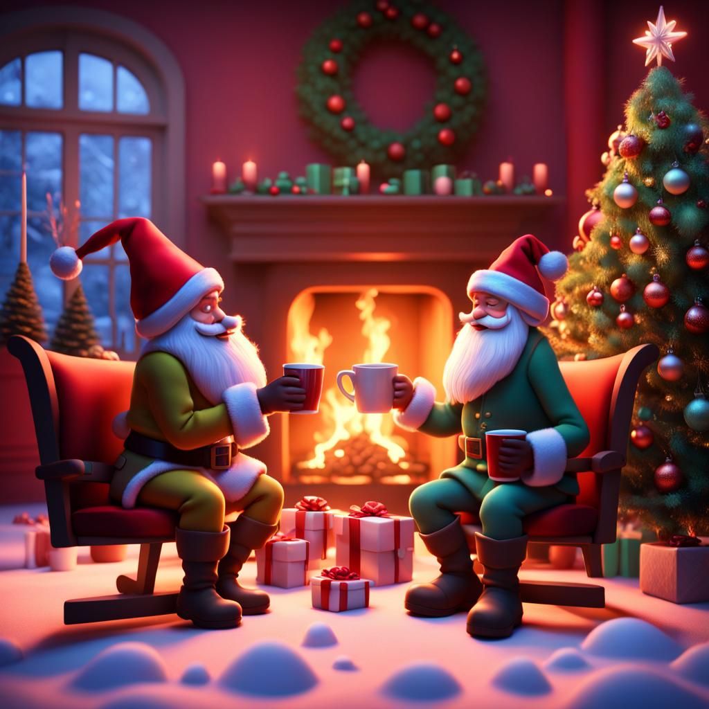 Tomtes Celebrating Christmas: 3D Digital Art