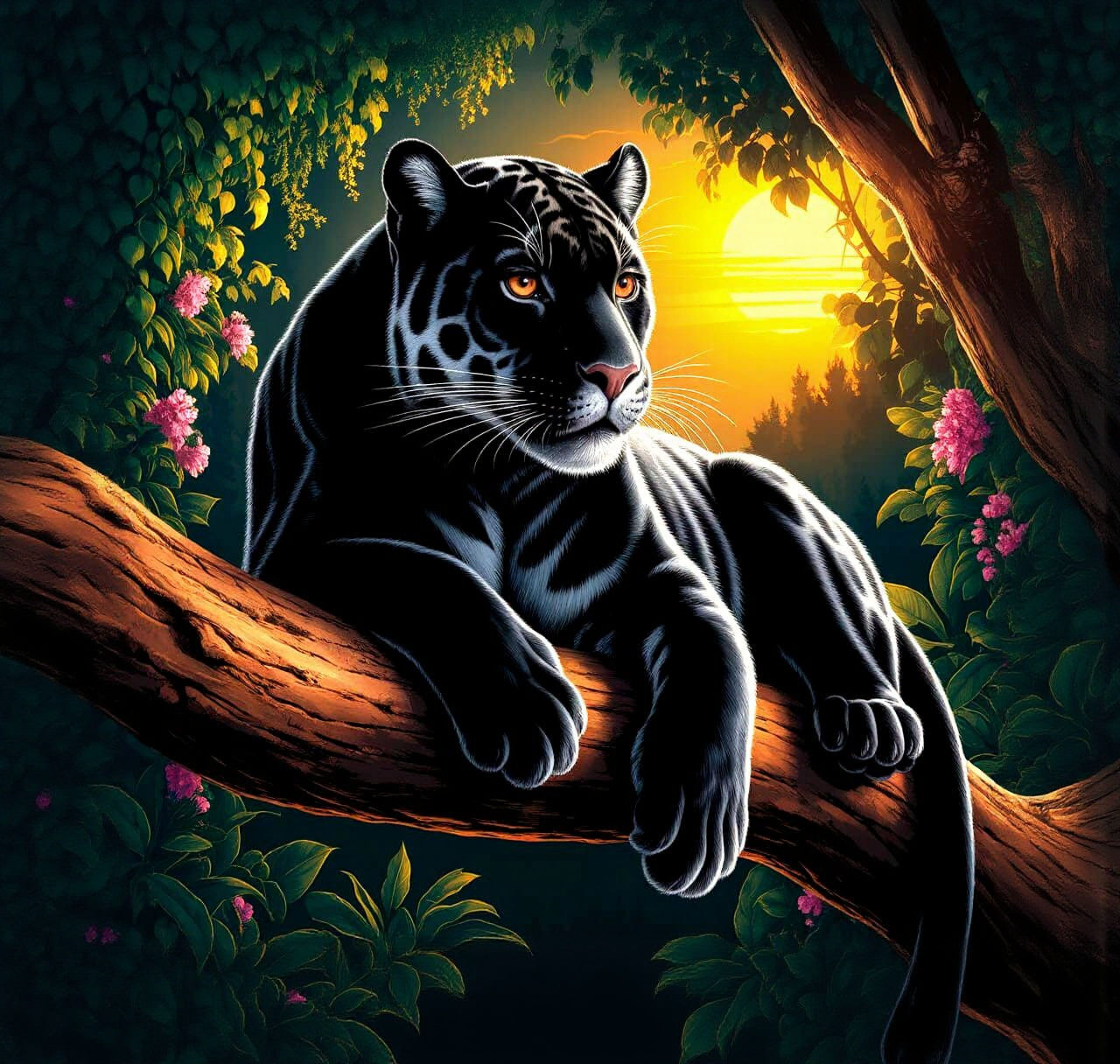 Majestic Panther Resting in Jungle Sunlight