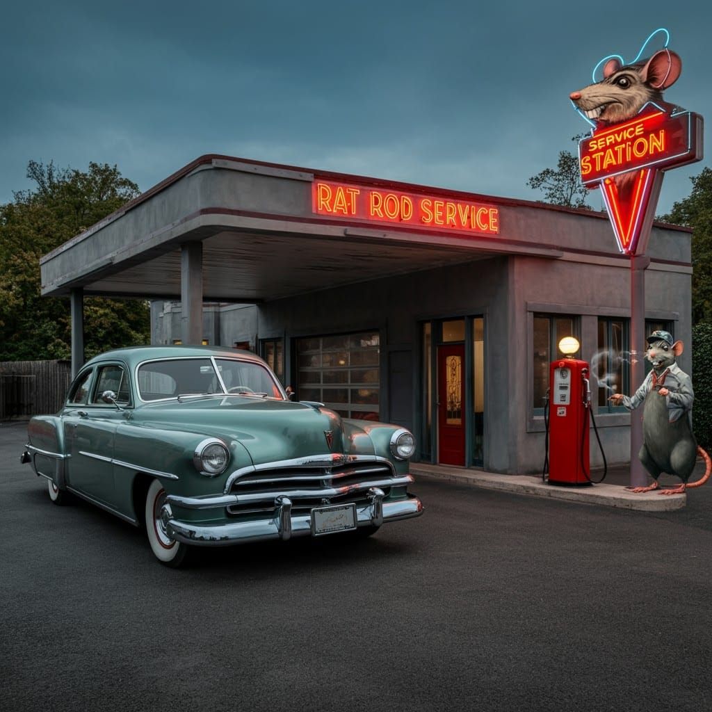1950s Rat Rod Service Station Photo