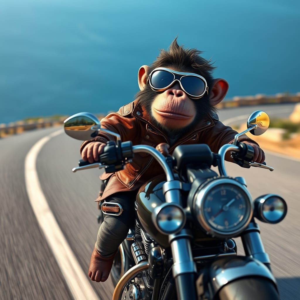 Chimpanzee on a High-Speed Harley-Davidson Ride in Anime-Ins...