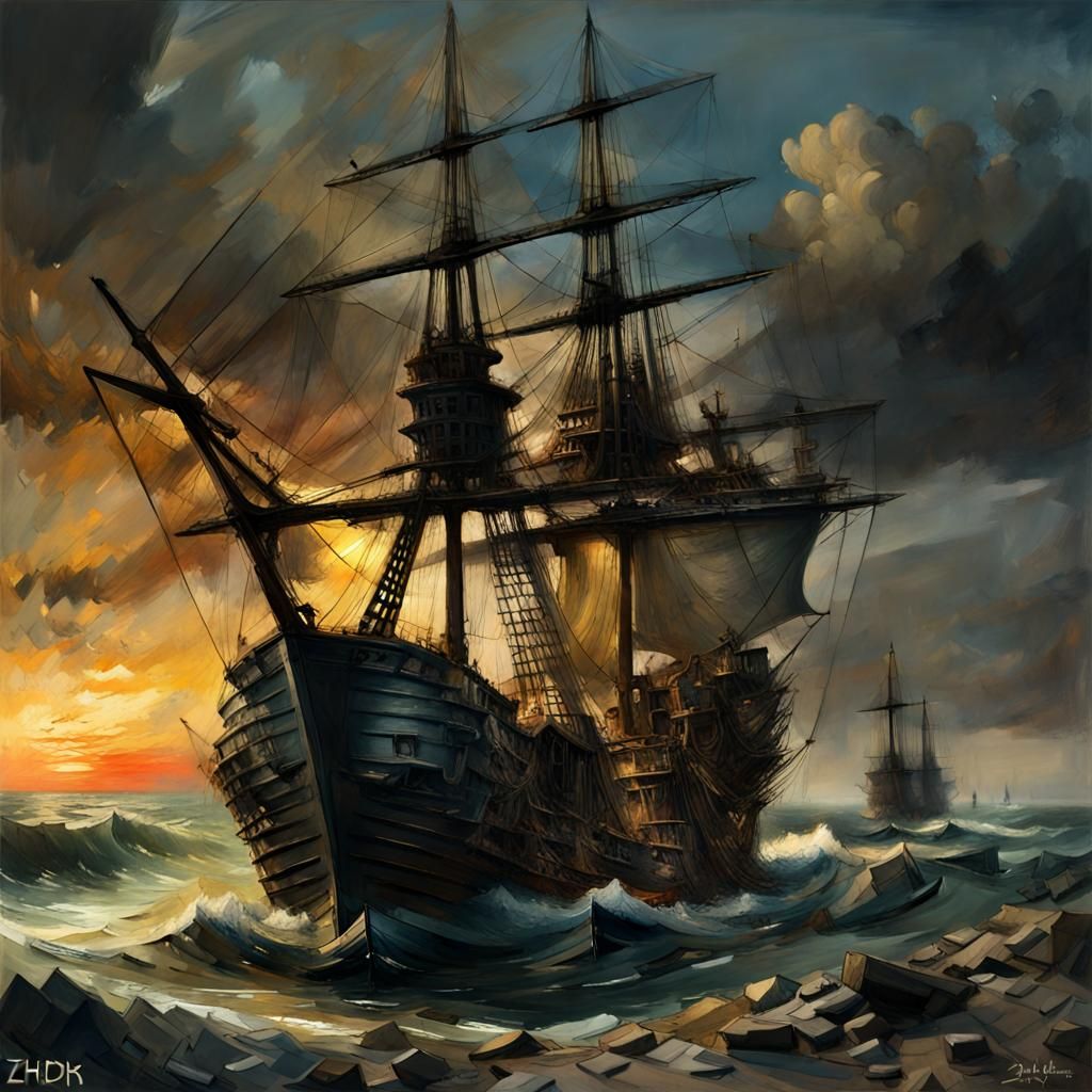 17th Century Full Rig Naval Ship