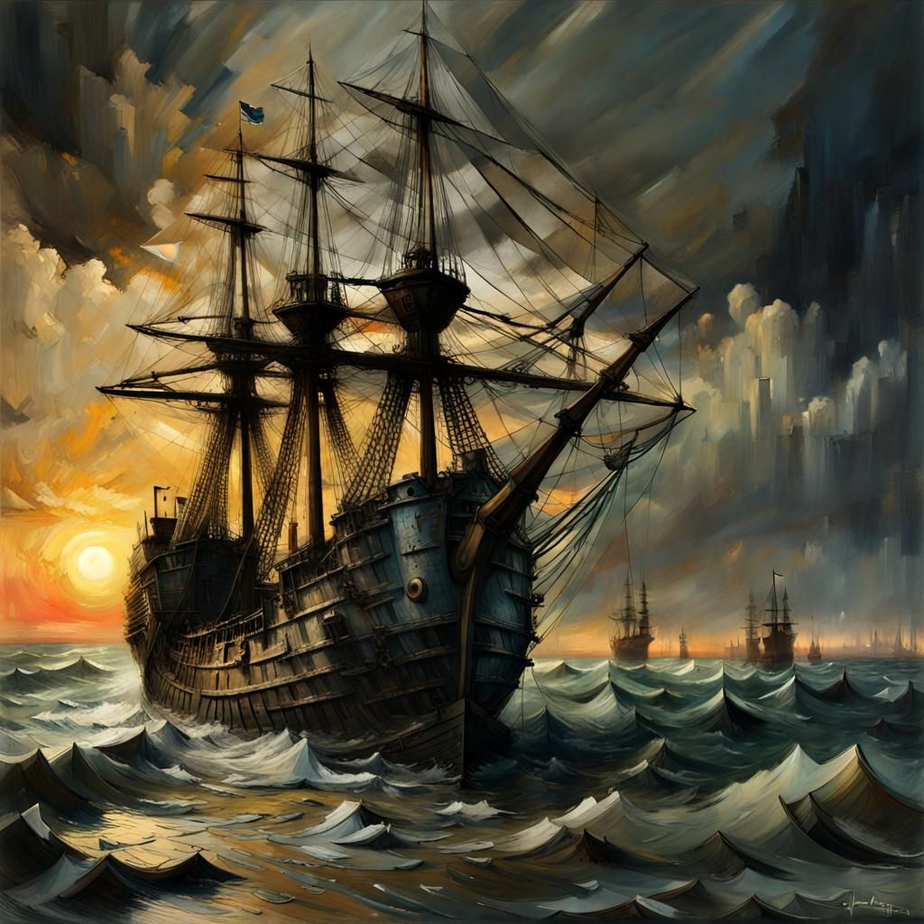 17th Century Full Rig Naval Ship