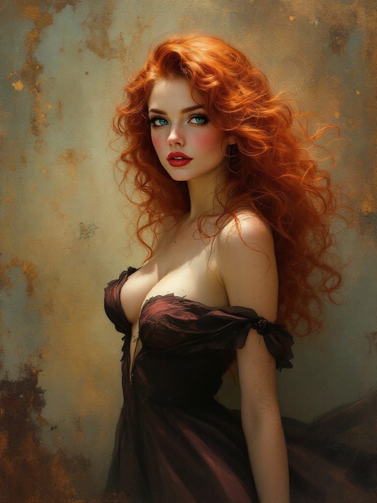 Pin-Up Woman With Freckles Standing, Bold Expression