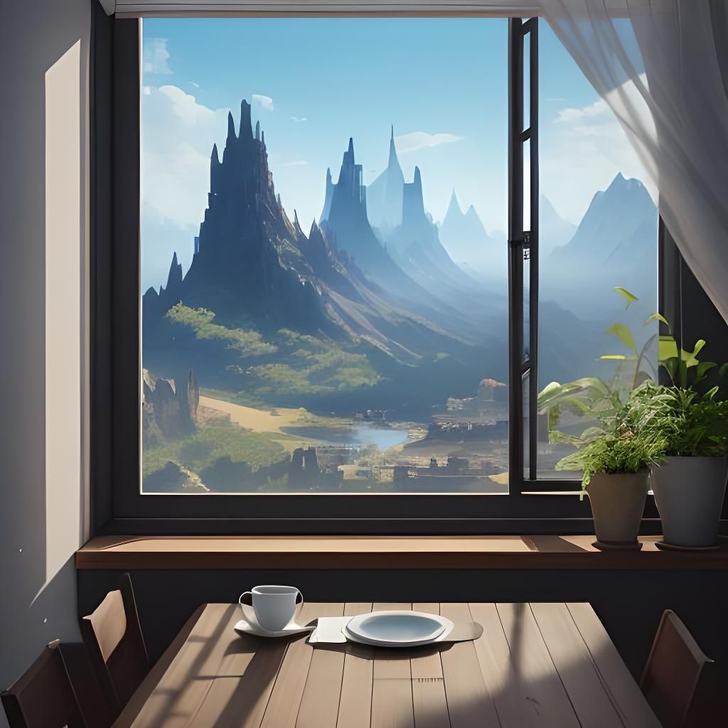 Modern Room with Coffee and Clear Sky View