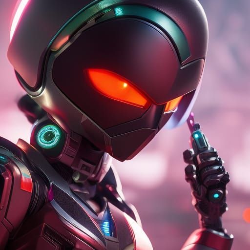 Chibi Cyberpunk Robot Girl in Neon Style