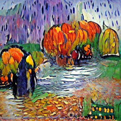 Abstract Figure in Autumn Rain, Fauvist Impressionism