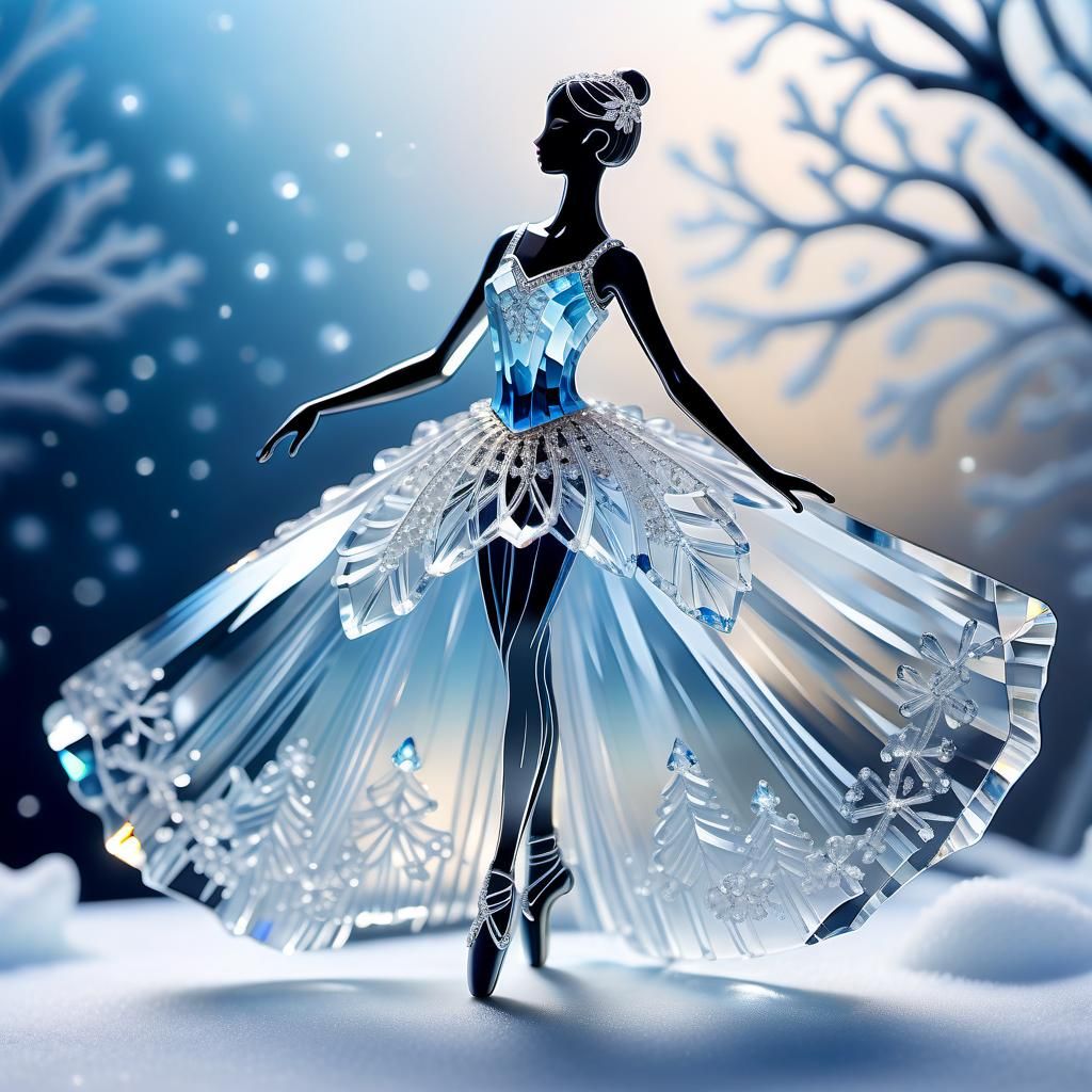Luminescent Crystal Ballerina in Winter Scene