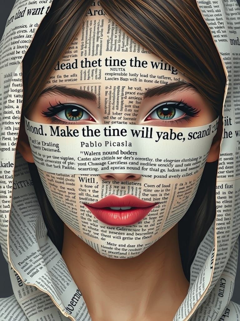 Cute Adorable Woman Made from Burnt Newspaper in Infinite De...