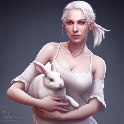 Woman with Rabbit Portrait in Art Nouveau Style