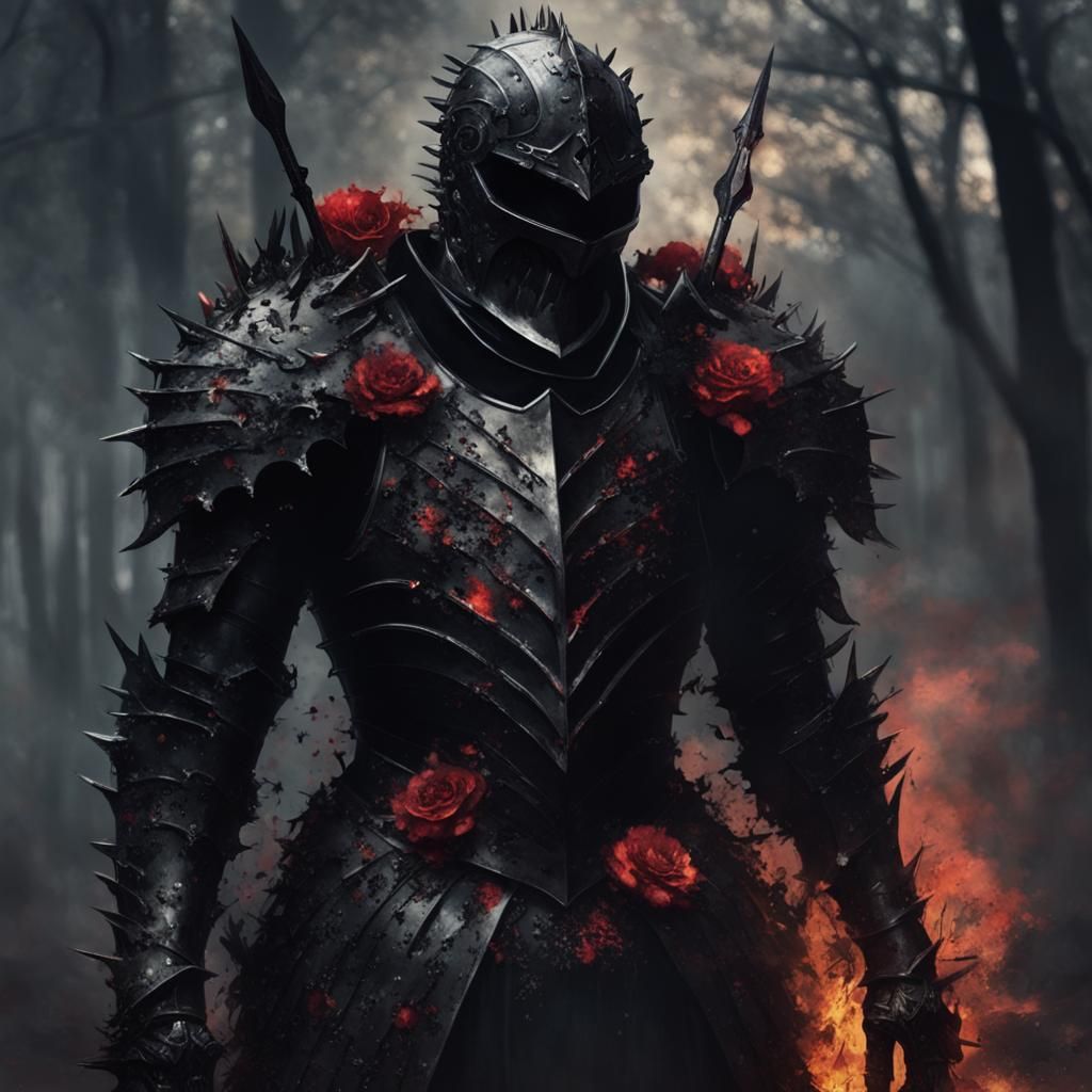 Dark Armored Knight with Bloody Blossoms