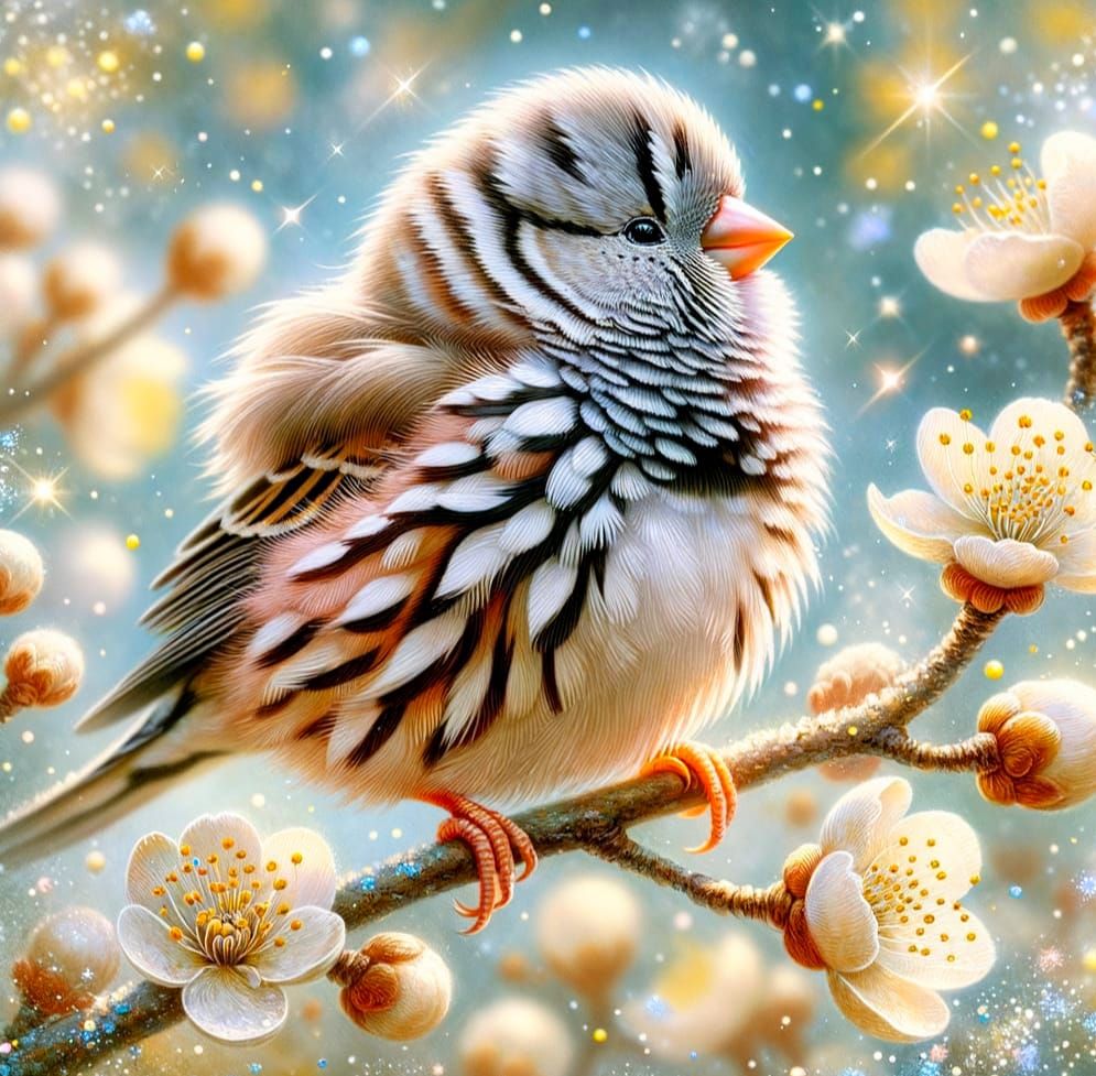 Zebra Finch in Romantic Watercolour Oil Painting Style