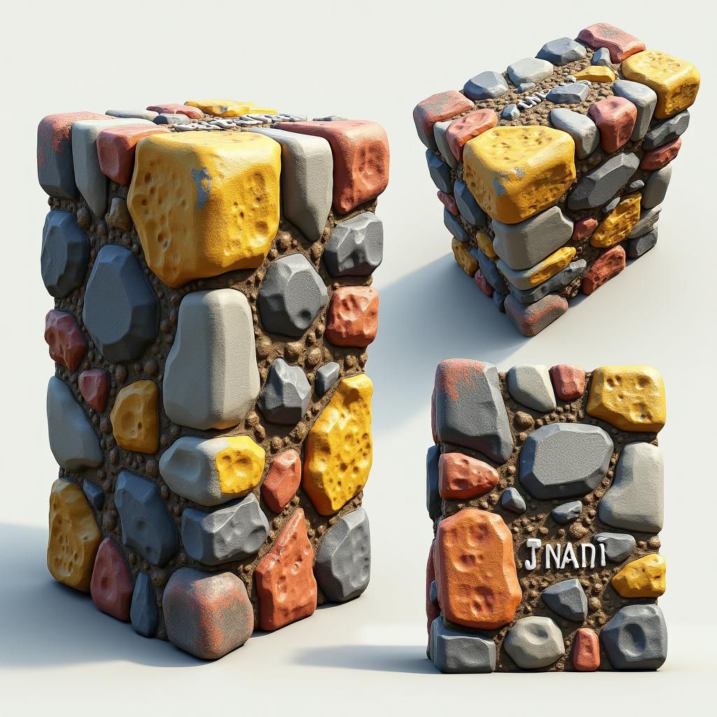 Rugged Rock Block Structure with Embossed Text