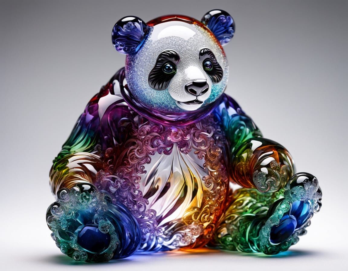 Transparent Blown Glass Panda Figurine
