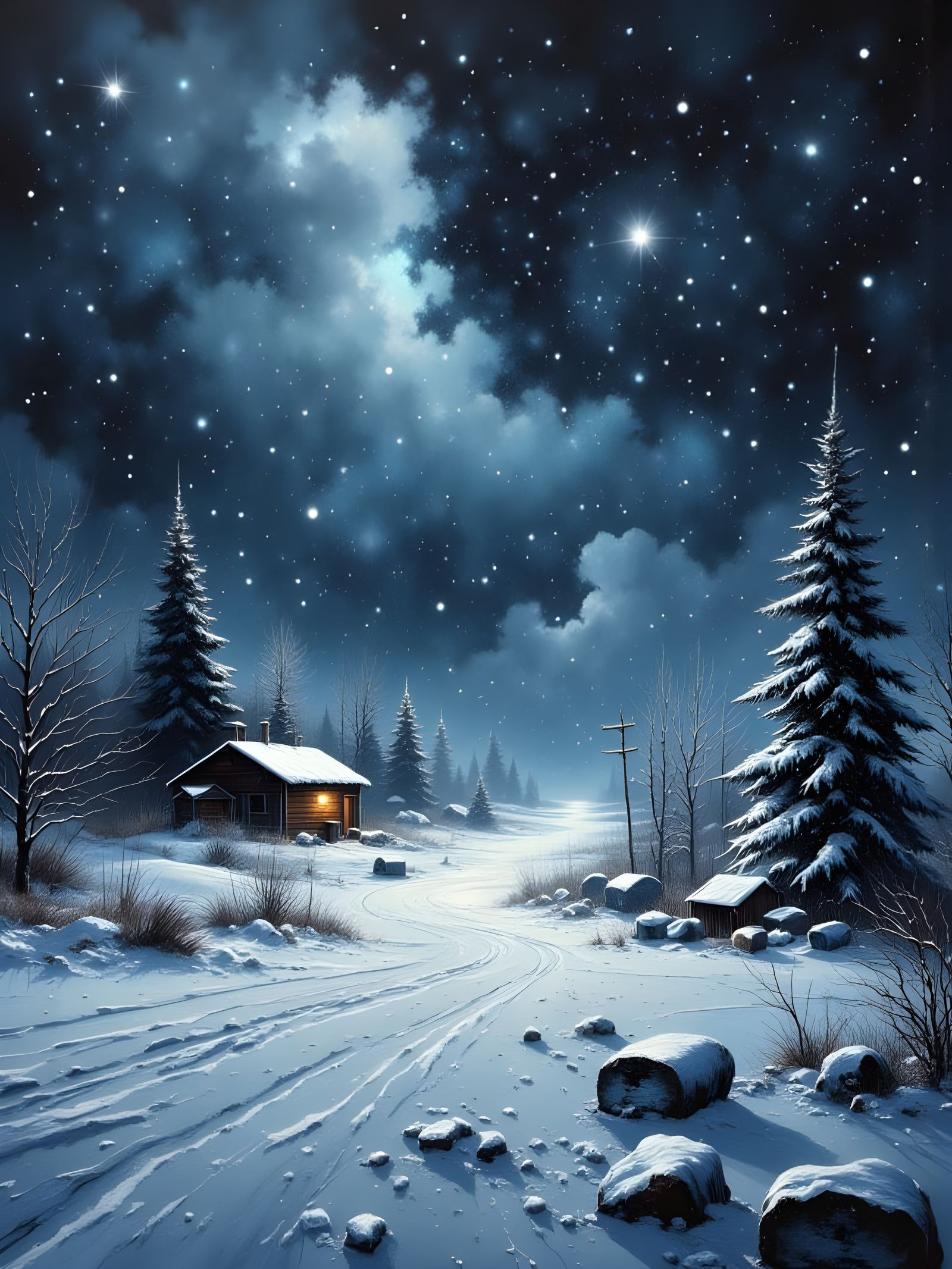 Epic Blizzard Scene in Blacklit Countryside