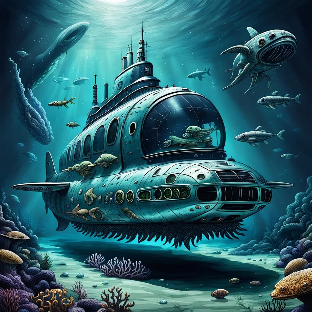 Alien Submarine Exploring an Alien Sea