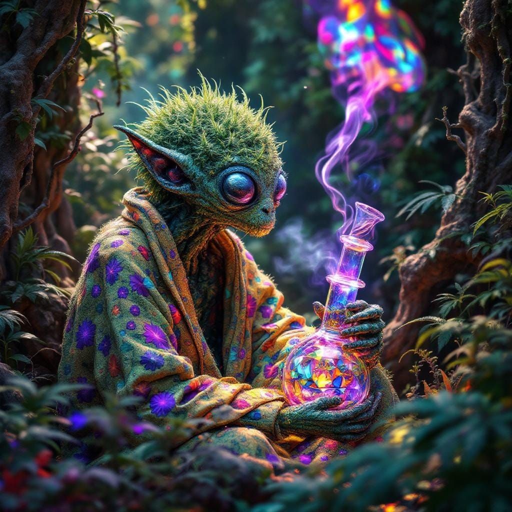 Marijuana Creature in Alien Jungle, 3D Render