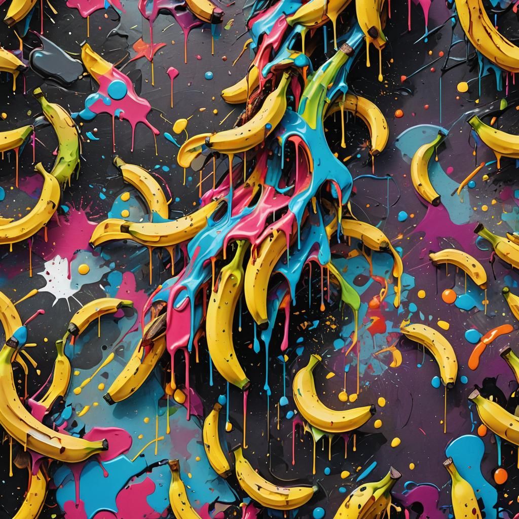 Vibrant Surreal Banana Street Art in Abstract Expressionism