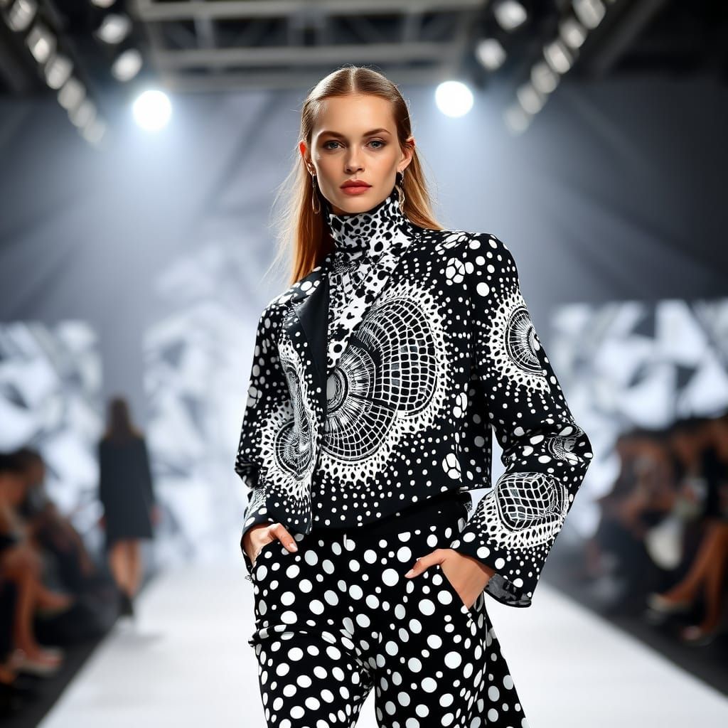 Supermodel Posing in AI-Generated Thom Browne Outfit