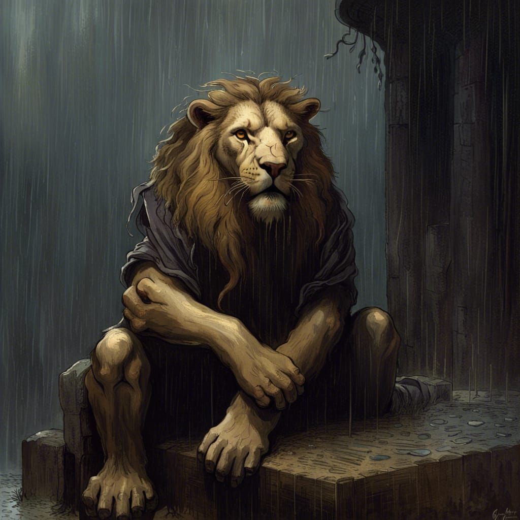 Old Lion in Rain, Gothic Horror Style