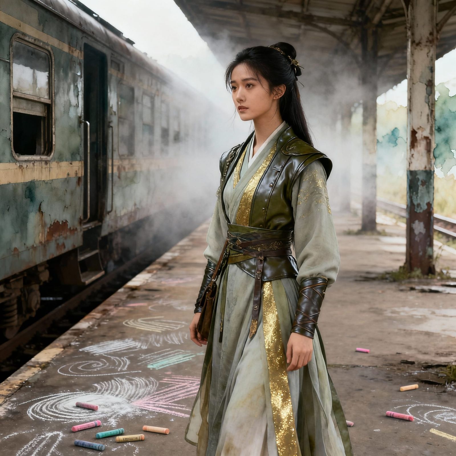 XianXia Maiden on Abandoned Platform in Cinematic Style