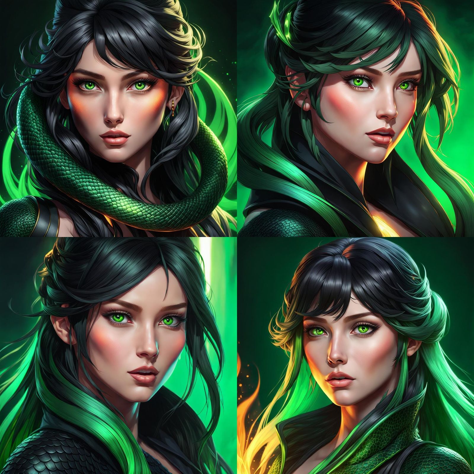 Anime Portrait of a Snake Girl with Green Eyes
