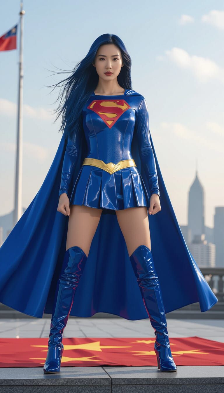 Superwoman Lan Xing in Cinematic Earth Blue Costume