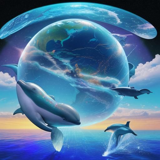 Dolphins' Astral Farewell: Holographic Art by Amaringo