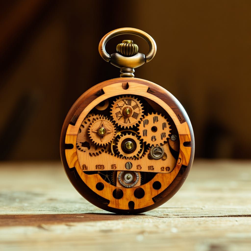 Wooden Gears and Cogs Pocket Watch