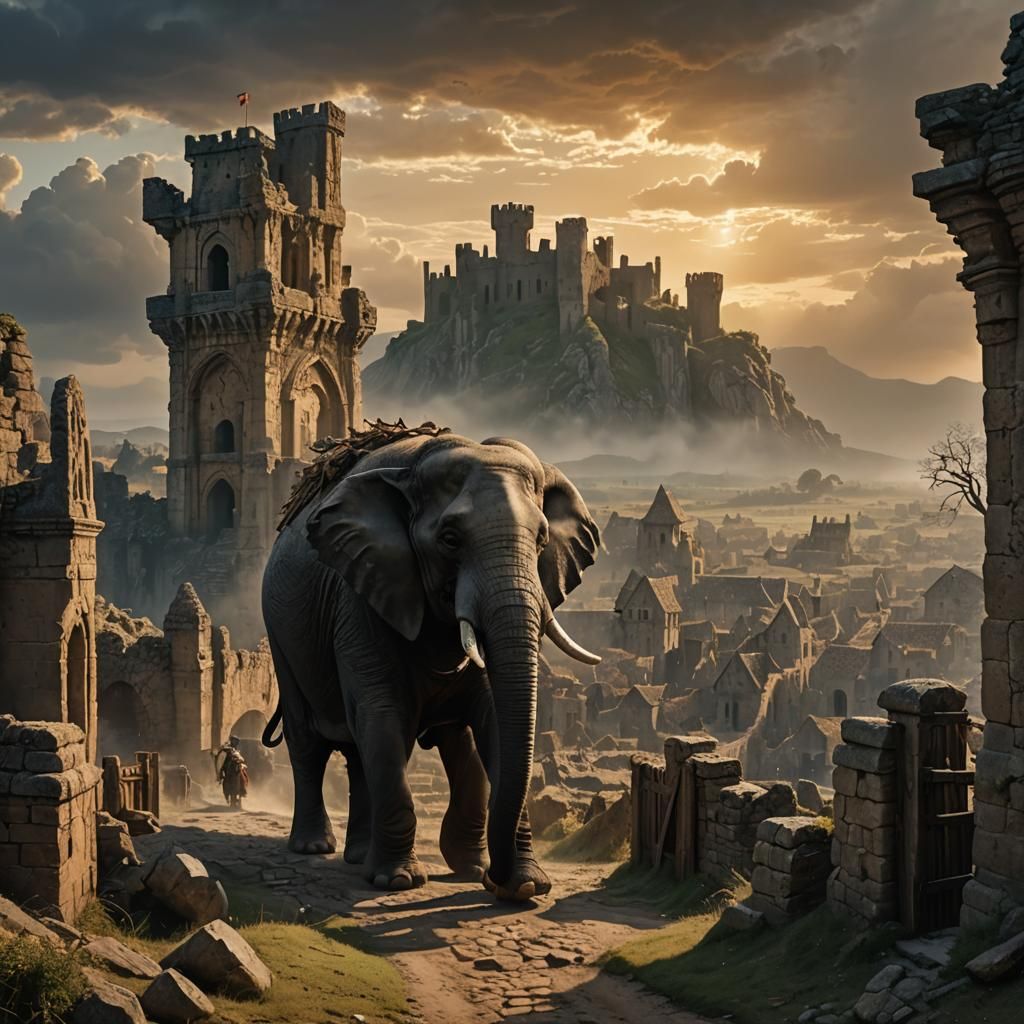 Ruined Medieval Town in Golden Hour Light