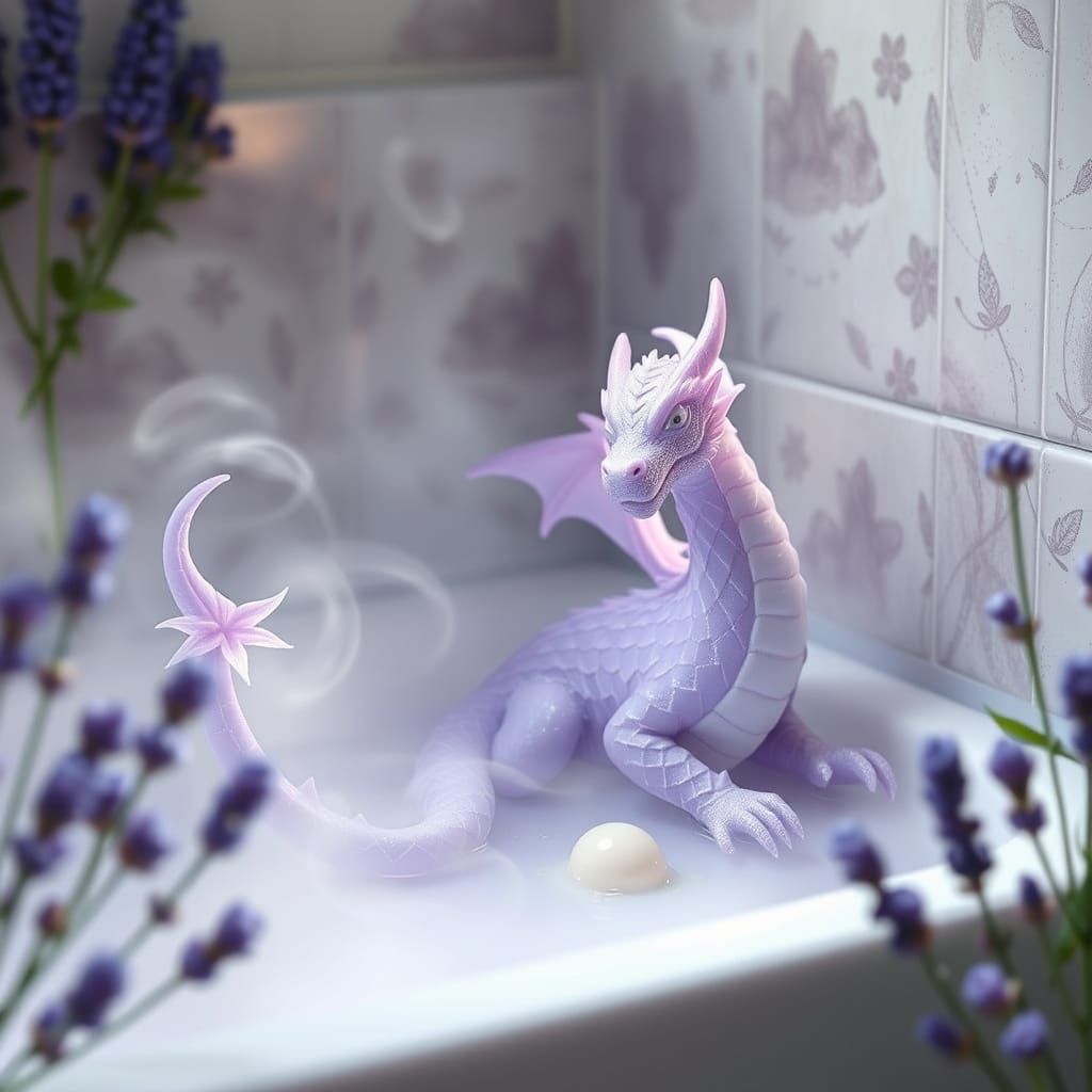 Dreamlike Bathroom with Lilac Soap Dragon