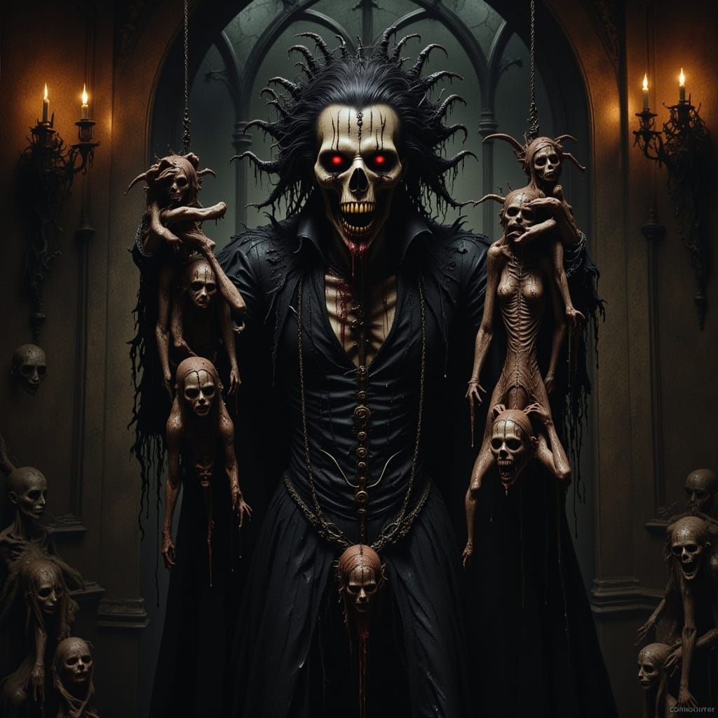 Terrifying Vampire Draining Victims in Gothic Castle