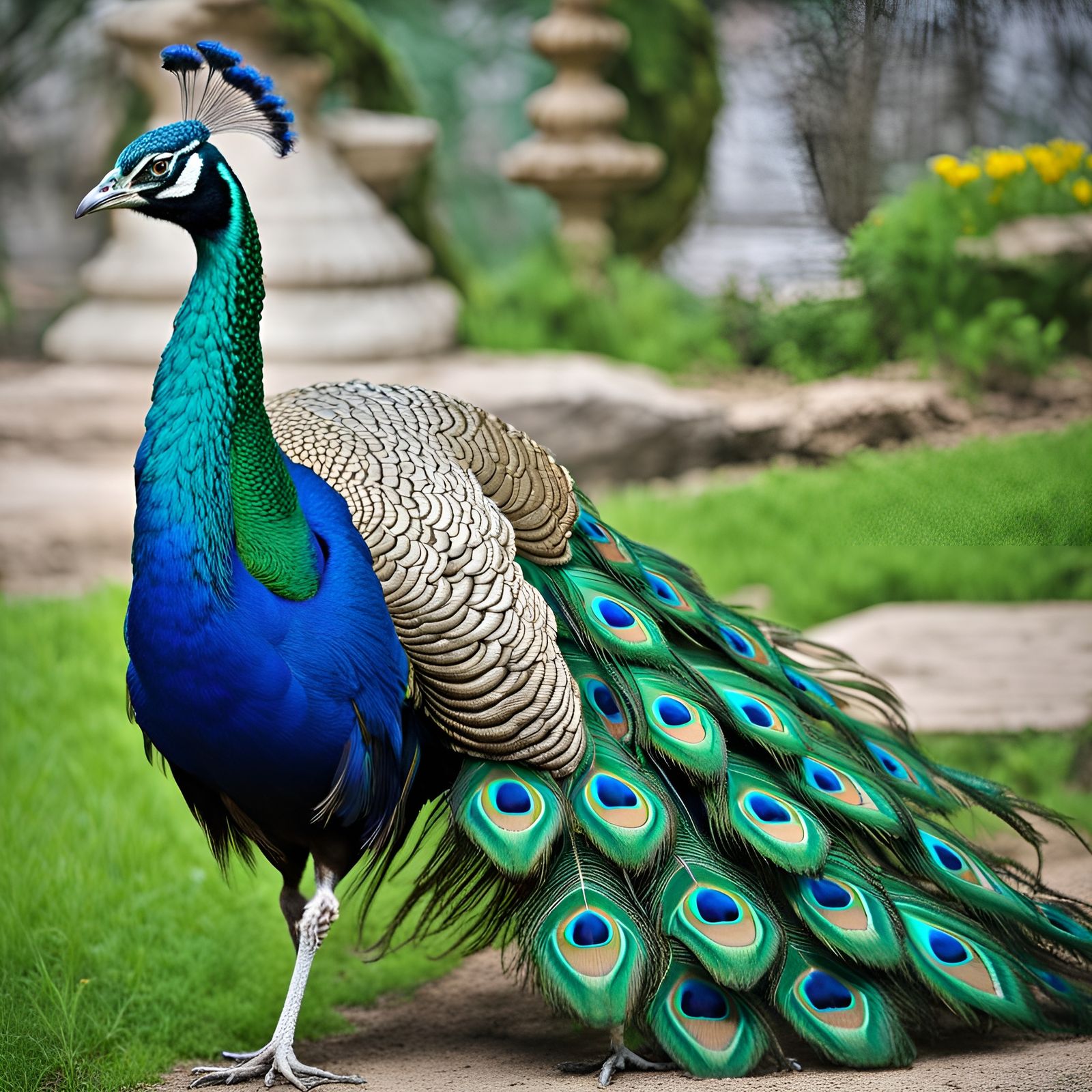 Peacock Displaying Tail Feathers in Graffiti Art Style