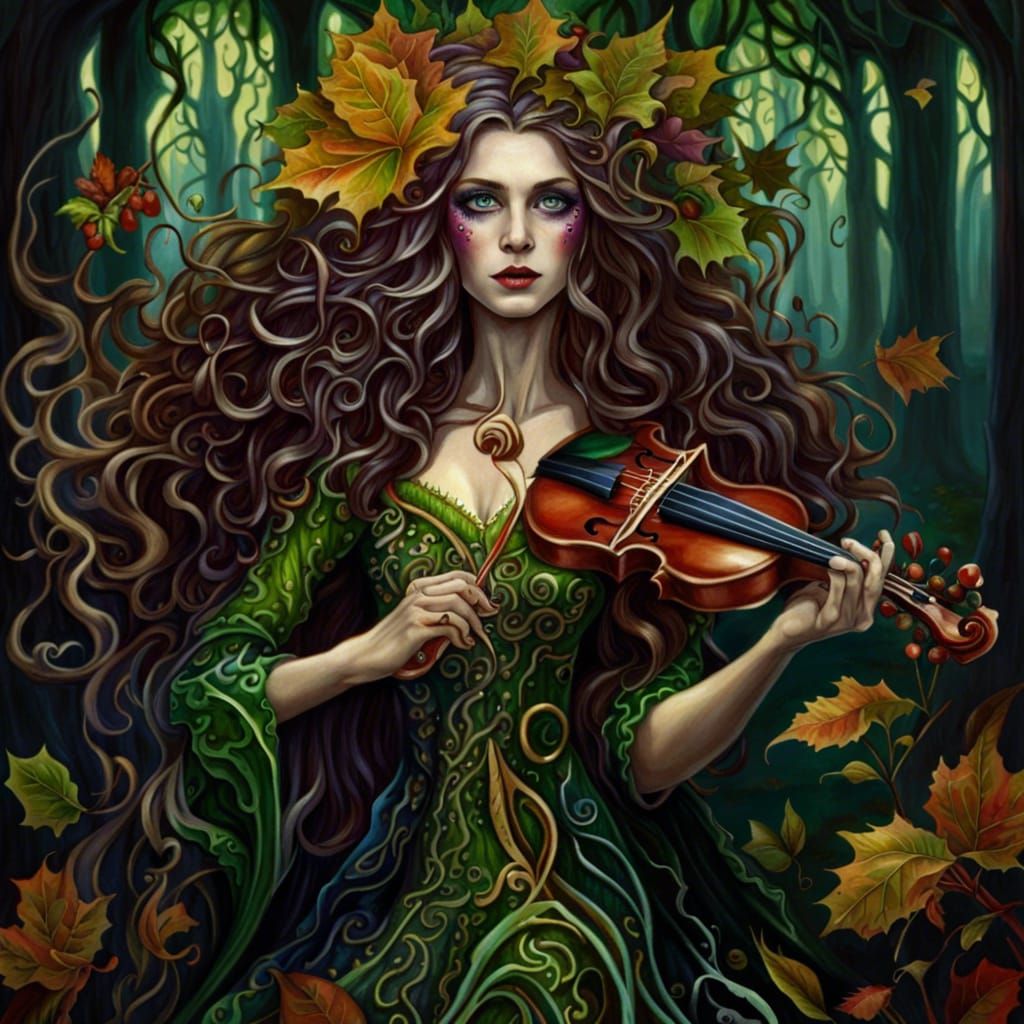 Dark Fantasy Faerie Queen in Autumnal Woodland